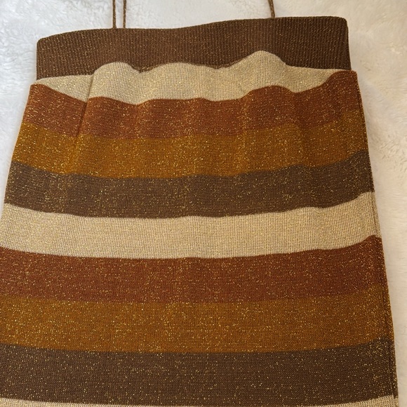 Lucca Striped Brown and Tan Metallic Knit Top Size S - Picture 2 of 10